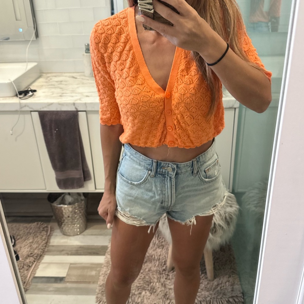 Zara Orange Textured Crop Top